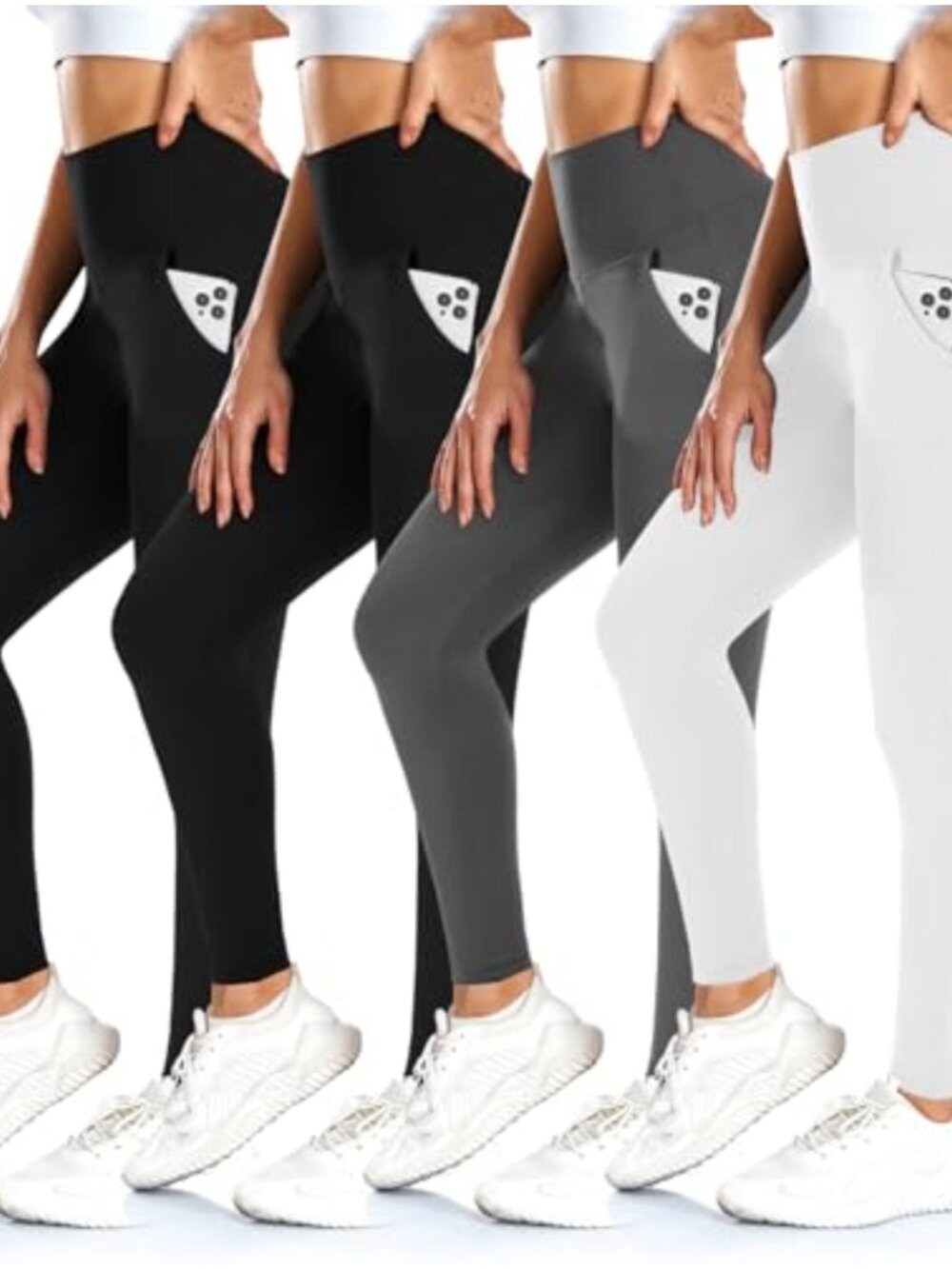 High Waisted Leggings with Pockets 4 Pack Tummy Control Yoga Pants